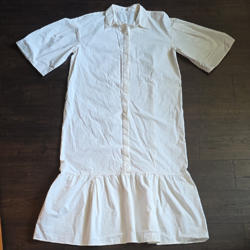 Mango White Button-Front Ruffle Hem Midi Dress